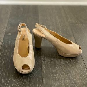 Paul Green Metallic Gold Peep Toe Heels Size 8 UK 5.5